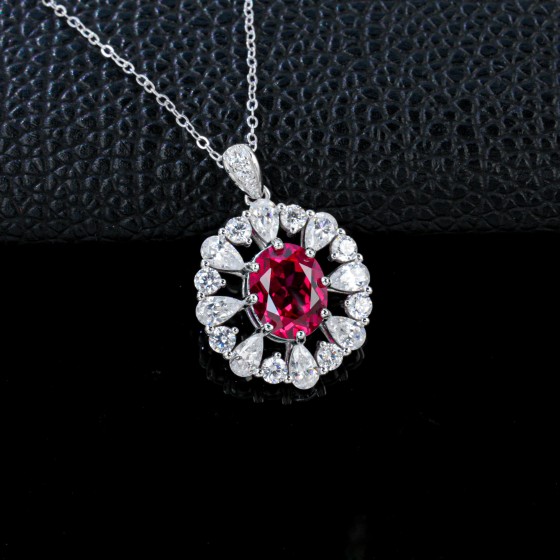 925 Sterling Silver Lab-Grown Ruby Necklace(P1066R)