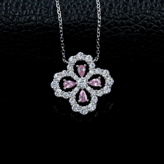 925 Sterling Silver Pink Cubic Zirconia Necklace (P0714F)