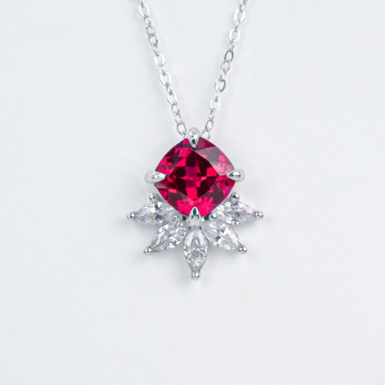 925 Sterling Silver Lab-Grown Ruby Necklace