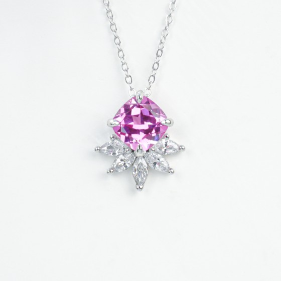 925 Sterling Silver Lab-Grown Padparadscha Sapphire Necklace(YXP0890HR)
