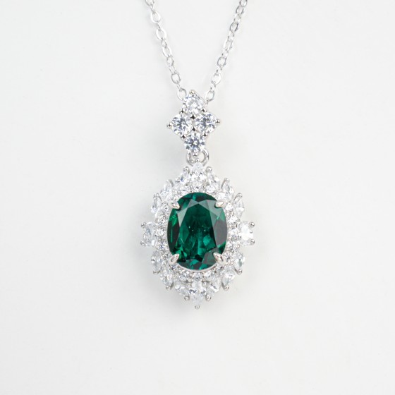 925 Sterling Silver Lab-Grown Emerald Necklace(YXP0866L)