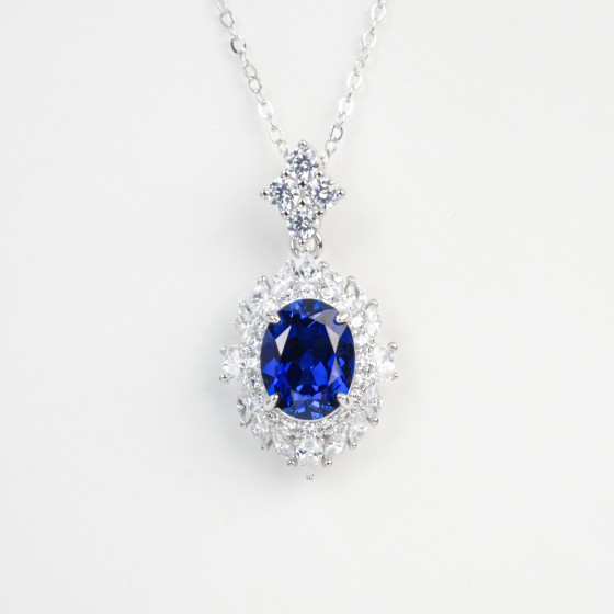 925 Sterling Silver Lab-Grown Sapphire Necklace(YXP0866B)