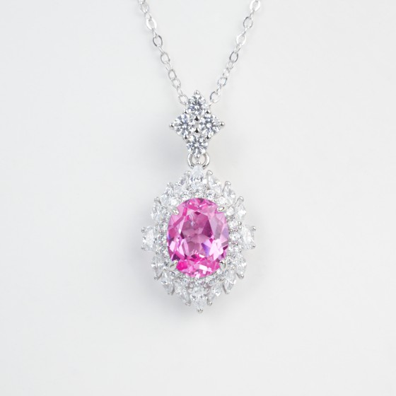925 Sterling Silver Lab-Grown Padparadscha Sapphire Necklace(YXP0866HR)