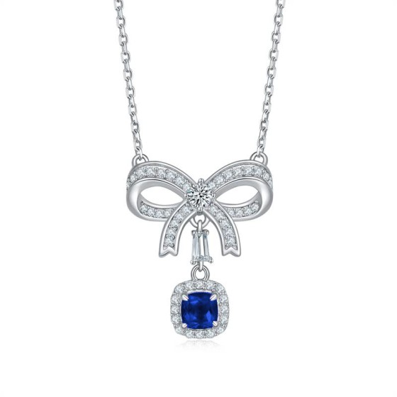 925 Sterling Silver Lab-Grown Sapphire Necklace(P0878B)