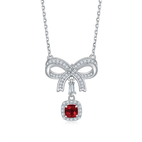 925 Sterling Silver Lab-Grown Ruby Necklace(P0878R)