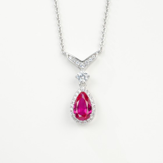 925 Sterling Silver Lab-Grown Ruby Necklace(N2019858R)