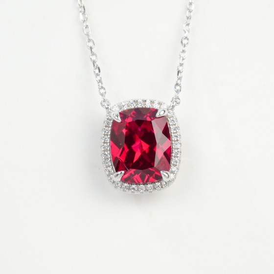 925 Sterling Silver Lab-Grown Ruby Necklace(P0893R)