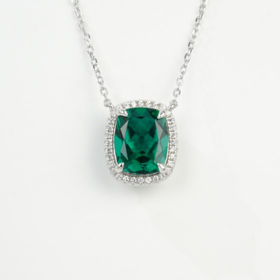 925 Sterling Silver Lab-Grown Emerald Necklace(P0893)