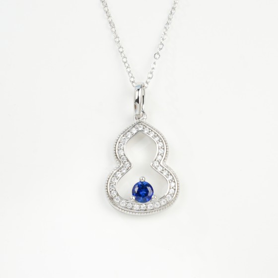 925 Sterling Silver Lab-Grown Sapphire Necklace(ZHF-P1644B)