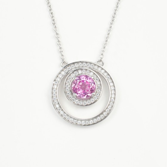 925 Sterling Silver Lab-Grown Padparadscha Sapphire Necklace(N2020273HR)