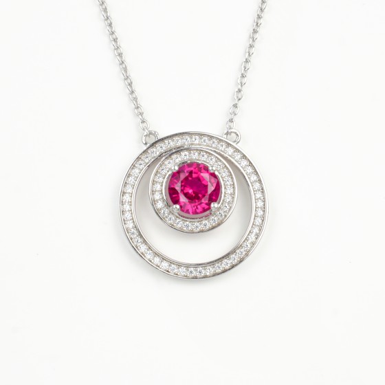 925 Sterling Silver Lab-Grown Ruby Necklace(N2020273R)