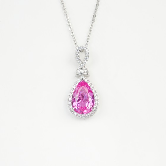 925 Sterling Silver Lab-Grown Padparadscha Sapphire Necklace(ZHF-P162OHR)