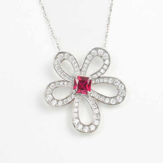 925 Sterling Silver Lab-Grown Ruby Necklace(P0892R)