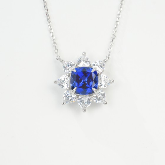 925 Sterling Silver Lab-Grown Sapphire Necklace(P0885B)