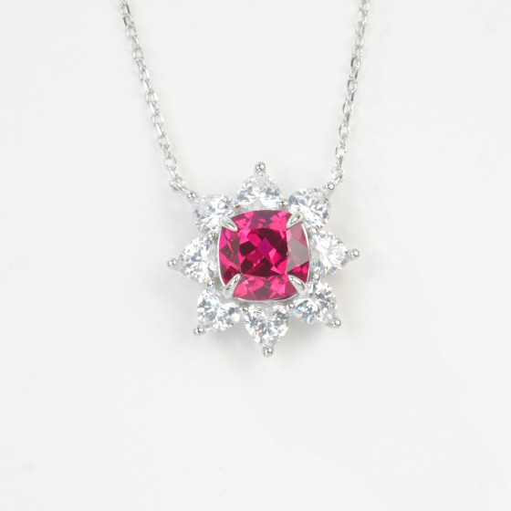 925 Sterling Silver Lab-Grown Ruby Necklace(P0885R)