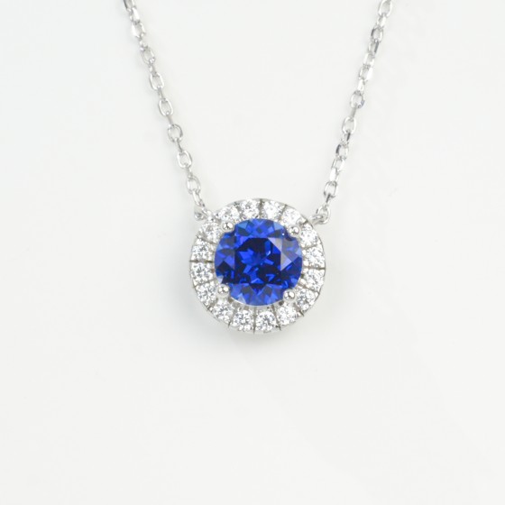 925 Sterling Silver Lab-Grown Sapphire Necklace(P0908B)