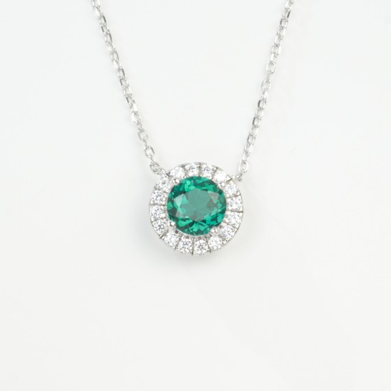 925 Sterling Silver Lab-Grown Emerald Necklace(P0908)