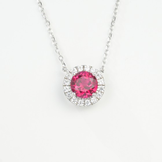 925 Sterling Silver Lab-Grown Ruby Necklace(P0908R)