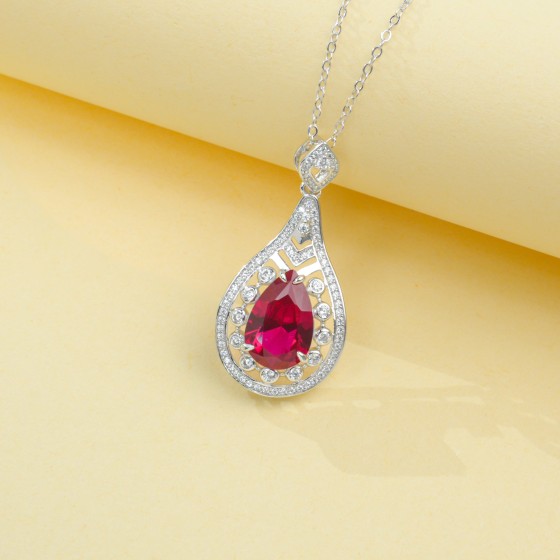 925 Sterling Silver Lab-Grown Ruby Necklace(ZHF-410R)