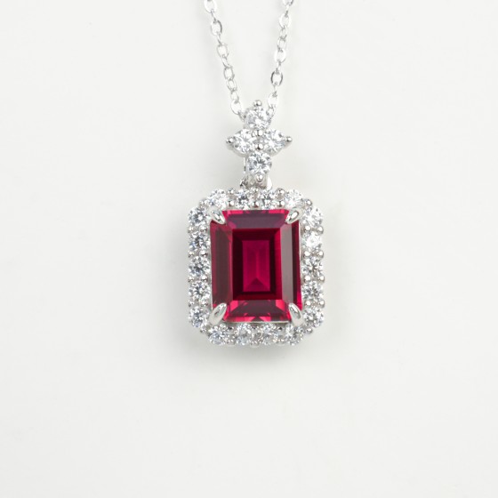 925 Sterling Silver Lab-Grown Ruby Necklace(P0895R)