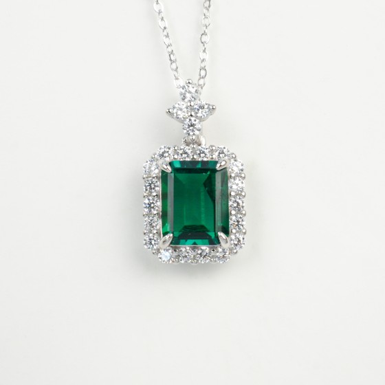 925 Sterling Silver Lab-Grown Emerald Necklace(P0895)
