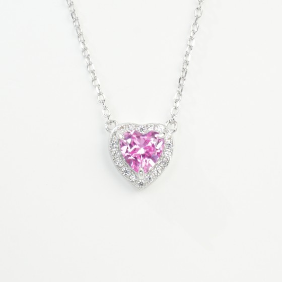 925 Sterling Silver Lab-Grown Padparadscha Sapphire Necklace(P0881HR)