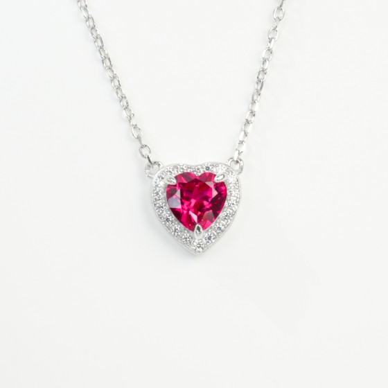 925 Sterling Silver Lab-Grown Ruby Necklace(P0881R)