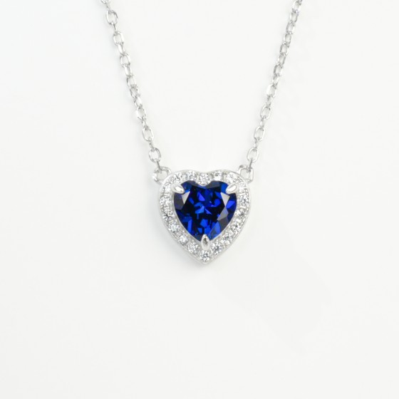925 Sterling Silver Lab-Grown Sapphire Necklace(P0881B)