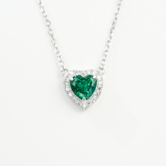 925 Sterling Silver Lab-Grown Emerald Necklace(P0881L)