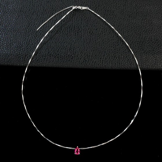 925 Sterling Silver Lab-Grown Ruby Necklace(P20250909R)