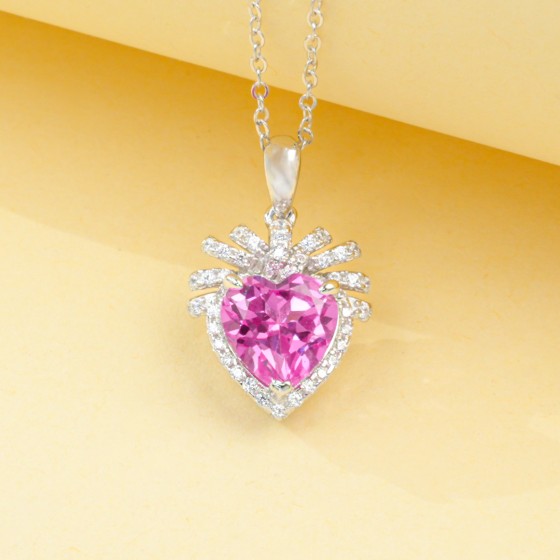 925 Sterling Silver Lab-Grown Padparadscha Sapphire Necklace(P0628HR)