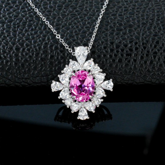 925 Sterling Silver Lab-Grown Padparadscha Sapphire Necklace(P0715HR)