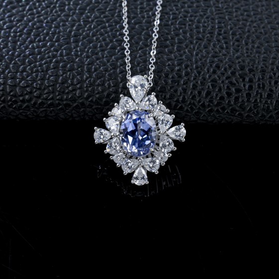 925 Sterling Silver Lab-Grown Cornflower Sapphire Necklace(P0715SDB)