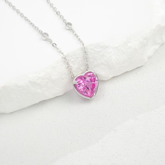 925 Sterling Silver Lab-Grown Padparadscha Sapphire Necklace(P1056HR)