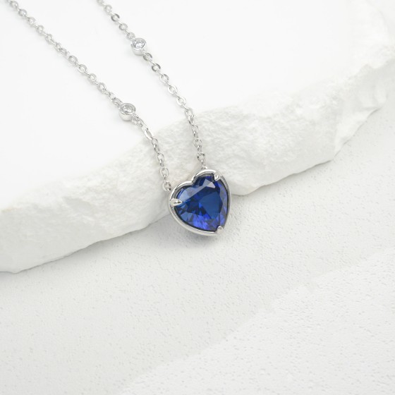 925 Sterling Silver Lab-Grown Sapphire Necklace(P1056B)