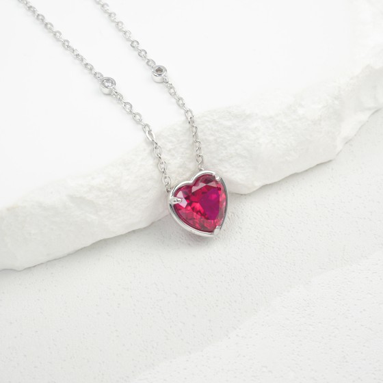 925 Sterling Silver Lab-Grown Ruby Necklace(P1056R)