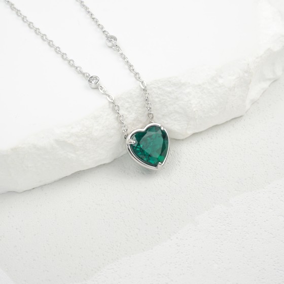 925 Sterling Silver Lab-Grown Emerald Necklace(P1056)