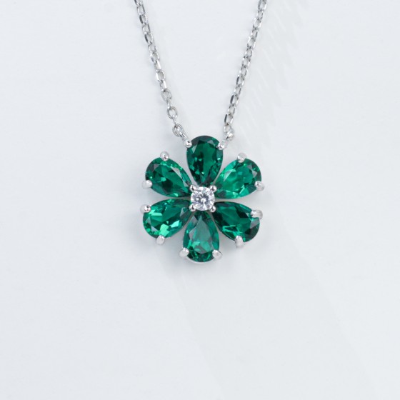 925 Sterling Silver Lab-Grown Emerald Necklace(P1053)