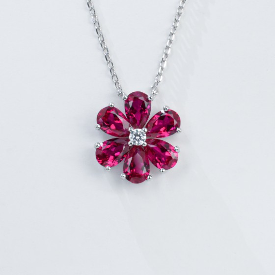 925 Sterling Silver Lab-Grown Ruby Necklace(P1053R)