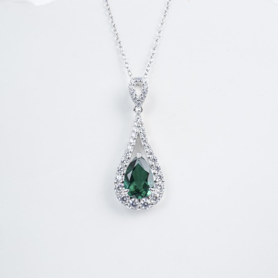 925 Sterling Silver Lab-Grown Emerald Necklace(ZHFP1758L)