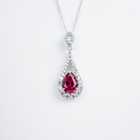 925 Sterling Silver Lab-Grown Ruby Necklace(ZHFP1758R)