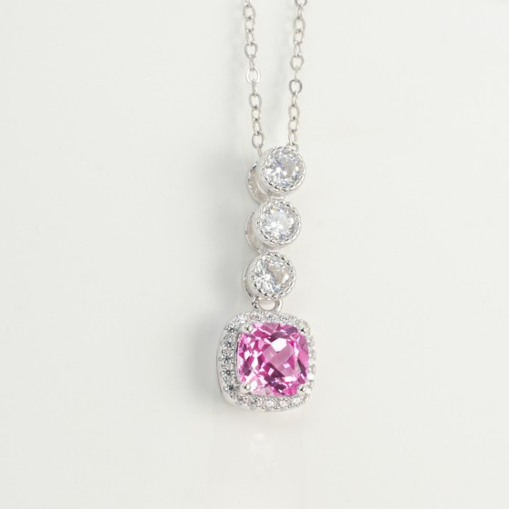 925 Sterling Silver Lab-Grown Padparadscha Sapphire Necklace(N1917986HR)