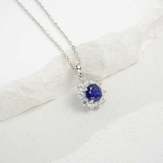 925 Sterling Silver Lab-Grown Sapphire Necklace(ZHF0101DB)