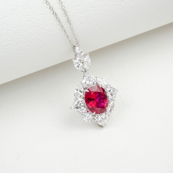 925 Sterling Silver Lab-Grown Ruby Necklace(ZHF-P20250715 R)
