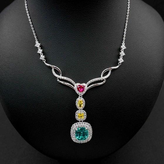 925 Sterling Silver Paraiba Color Garnet Necklace(ZHFP0864SK)