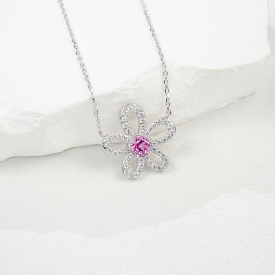 925 Sterling Silver Lab-Grown Padparadscha Sapphire Necklace(ZHF-P3166HR)