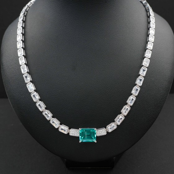 925 Sterling Silver Paraiba Color Garnet Necklace(RG0013SK)