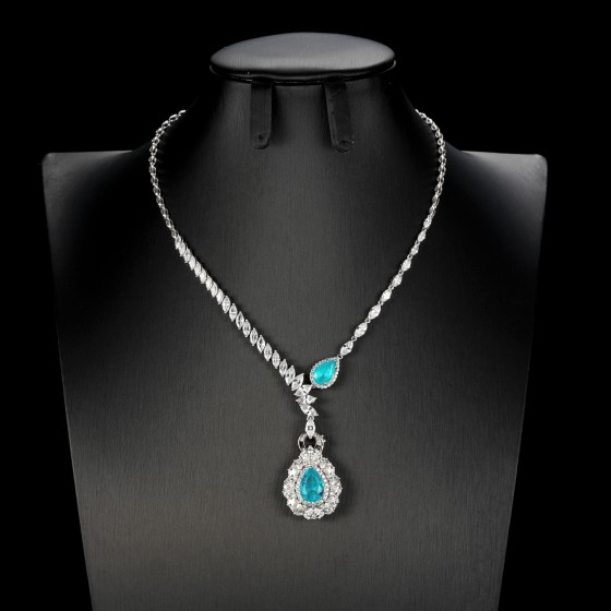 925 Sterling Silver Paraiba Color Garnet Necklace(ZHF-P1399G)