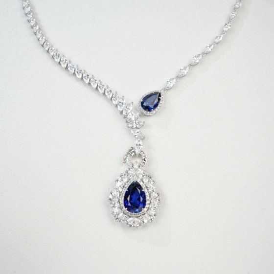 925 Sterling Silver Lab-Grown Sapphire Necklace(ZHF-P1399DB)