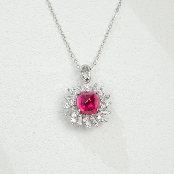 925 Sterling Silver Lab-Grown Ruby Necklace(P1626R)